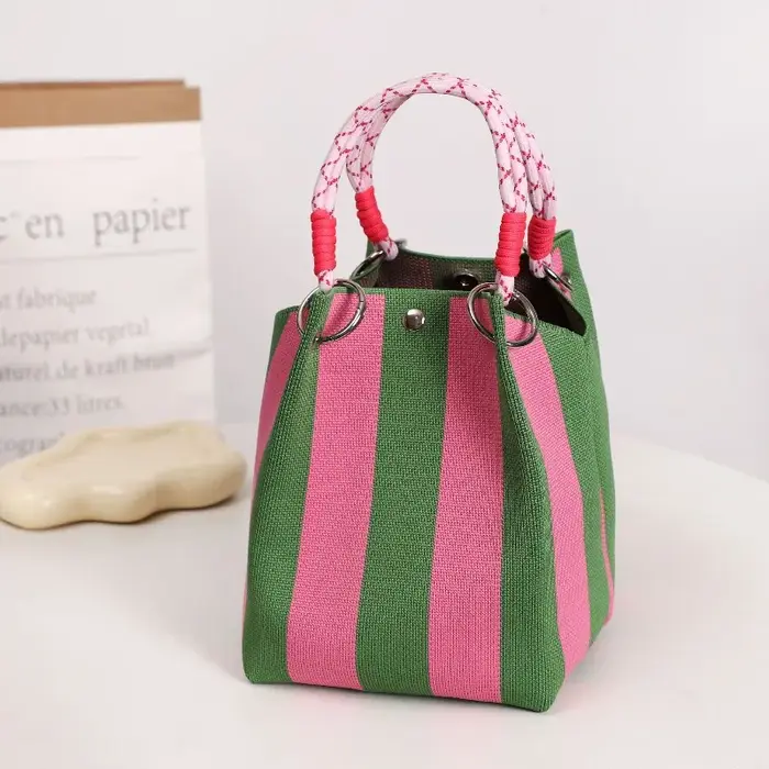 Sac à main rétro tricoté, simple, bicolore, polyvalent et facile à transporter, sac de shopping, cad