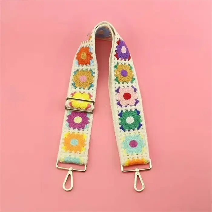 1PC mode réglable Crochet fleur bandoulière pour sacs à main bricolage tricoté sac accessoires ethnique broderie sac