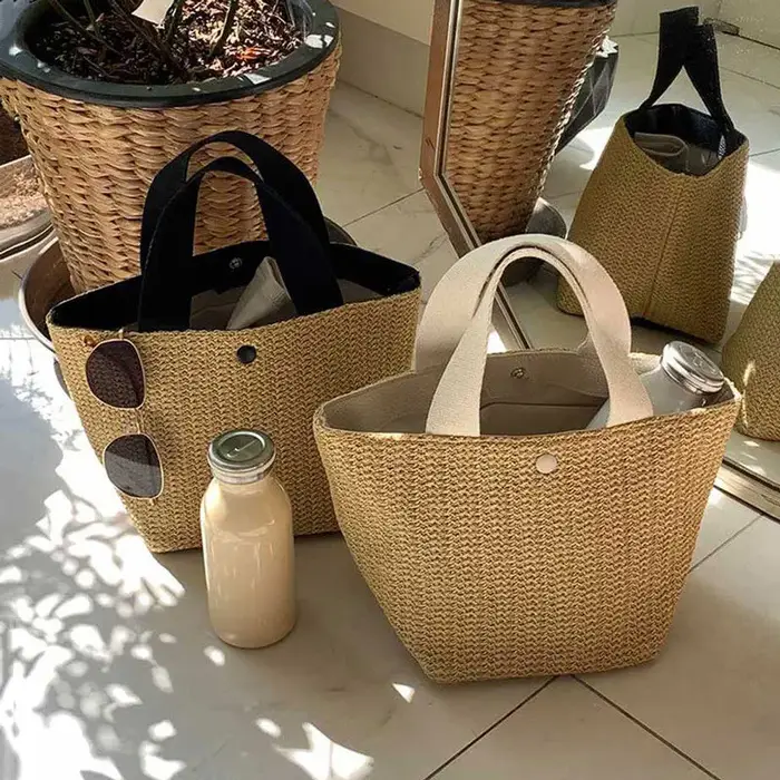 Sac à main vintage en paille tressée pour femme