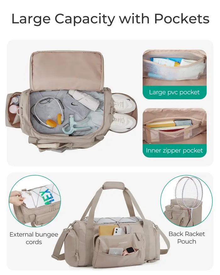 BAGSMART-Sac de sport léger avec compartiment à chaussures pour femme, sacs de sport étanches, bagage à main de voyage, rangement, 30L, 4 en 1