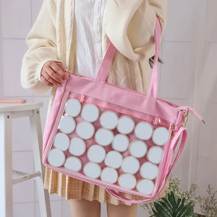 Grand sac Ita noir avec insert japonais mignon clair femmes Double sangles filles Kawaii sac à bandoulière Transparent