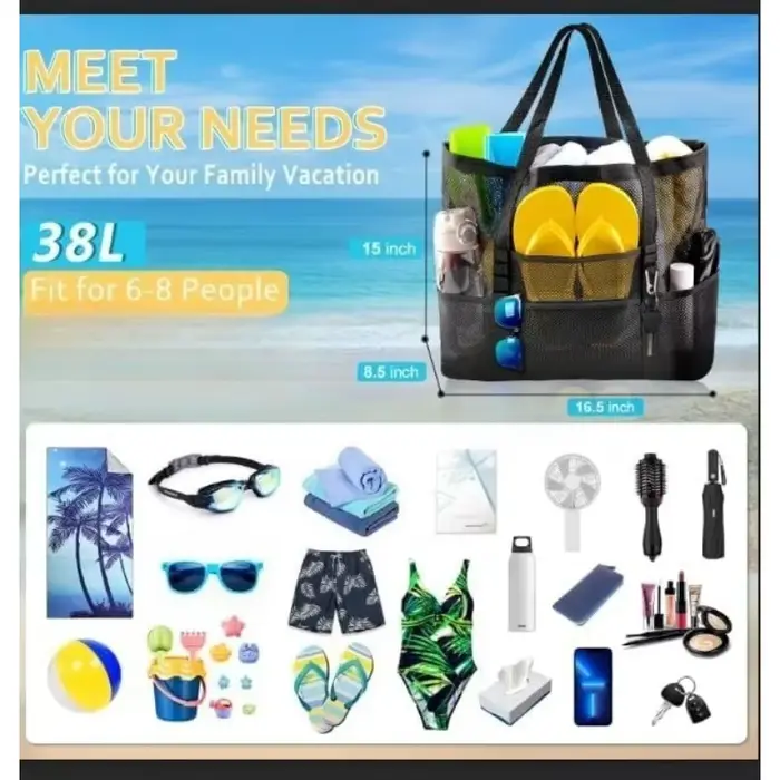 Sac de plage en filet - Grand sac de plage familial extra large