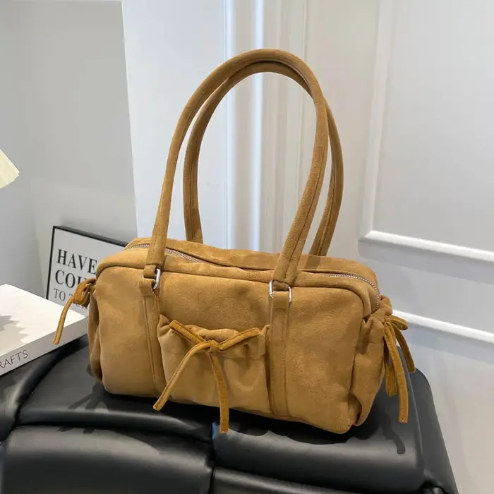Faux daim couleur unie couture sacs à bandoulière nœud grande capacité déplacements