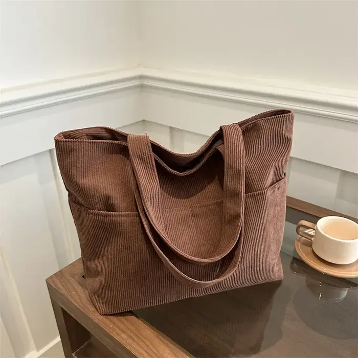 Sac fourre-tout en velours côtelé pour femme