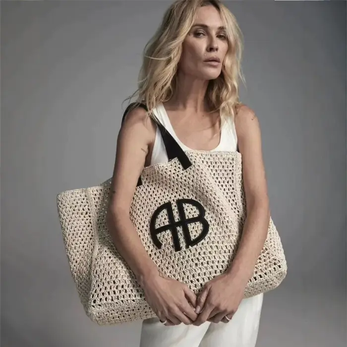 Grande capacité AB lettre paille tissé sac fourre-tout plage vacances dames rayure RIO ville Style Simple sac à main de voyage décontracté
