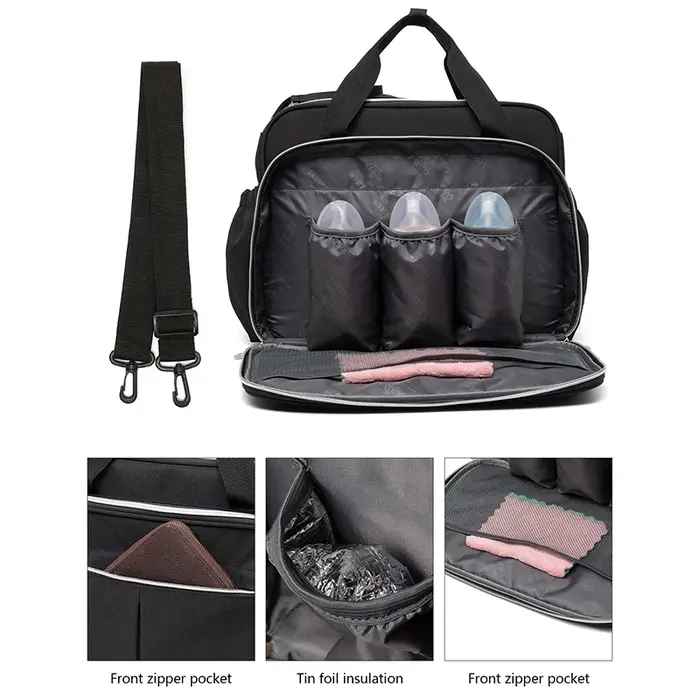 Lequeen nouveau sac de voyage de maternité pour maman sac à bandoulière noir sac à main fourre-tout séparation sèche et humide sac de poussette à couches pour bébé