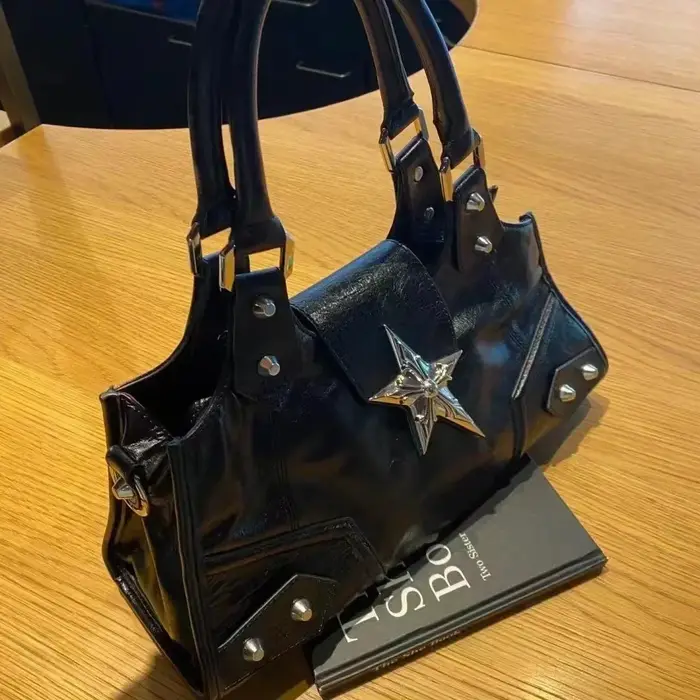 Sac fourre-tout noir étoile gothique coréenne pour femme, sac à main fille Y2K, sacs à main initiés, esthétique vintage, nickel é, grunge punk, goth, E27