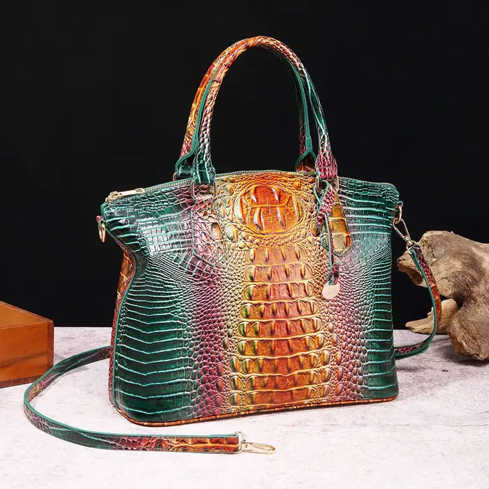 Sac à main vintage pour femme en cuir gaufré crocodile avec poignée supérieure et bandoulière