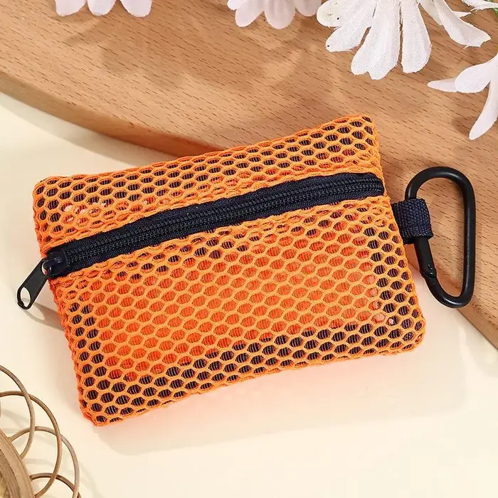 Sac de maquillage en maille transparente, pochette plate élégante et Portable à fermeture éclair pou