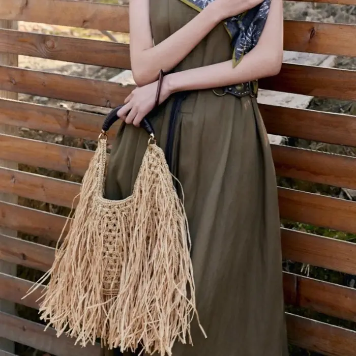 Sac fourre-tout bohème en paille à franges grande capacité