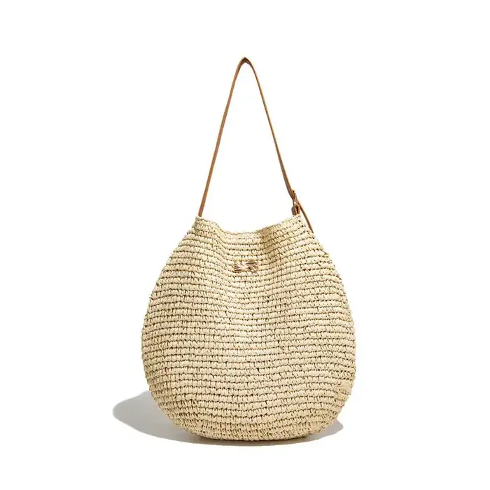 Sac à bandoulière en paille de raphia tressé, sac fourre-tout léger et polyvalent pour femme, sac à