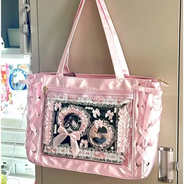 Nouveau Y2K doux Lolita rose Ita sac femmes japonais Transparent grande capacité sac fourre-tout dames Harajuku Kawaii sac à main esthétique