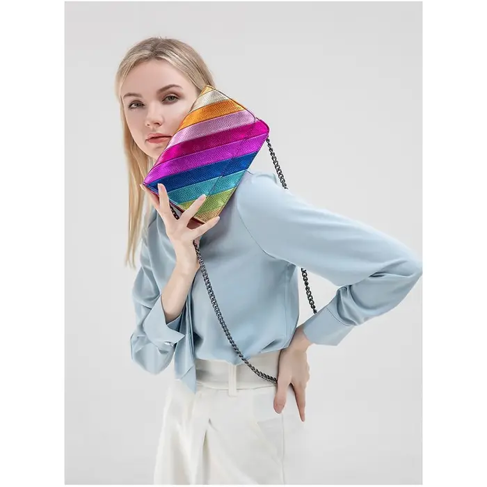 Arc-en-ciel femmes sacs à bandoulière petit sac à main carré mode chaîne colorée sac