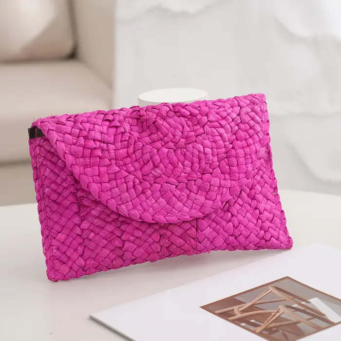 Sac de plage tendance pour femme, pochette tissée d'été, sac de rangement grande capacité de couleur