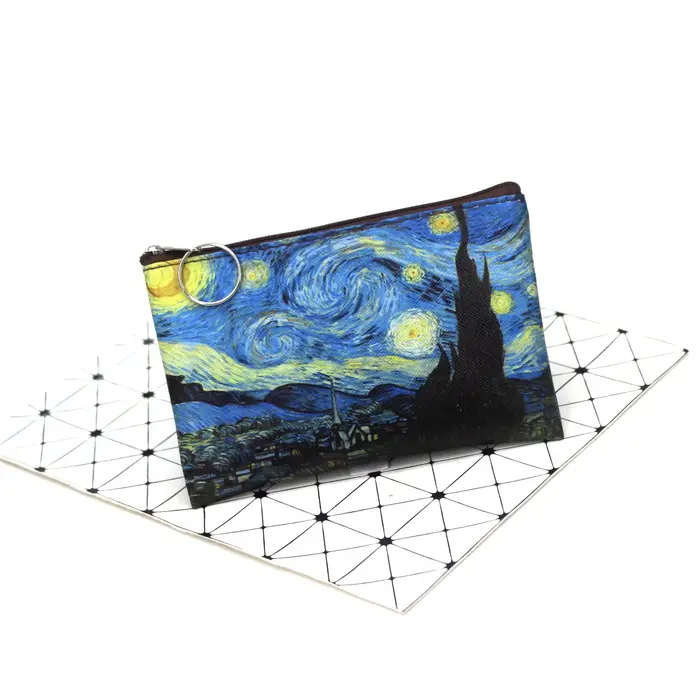Sac à cosmétiques en toile de peinture à l'huile vintage, Van Gogh Art, tournesol, étoile, lune, nuit, poudres de maquillage, porte-monnaie de voyage, portefeuille