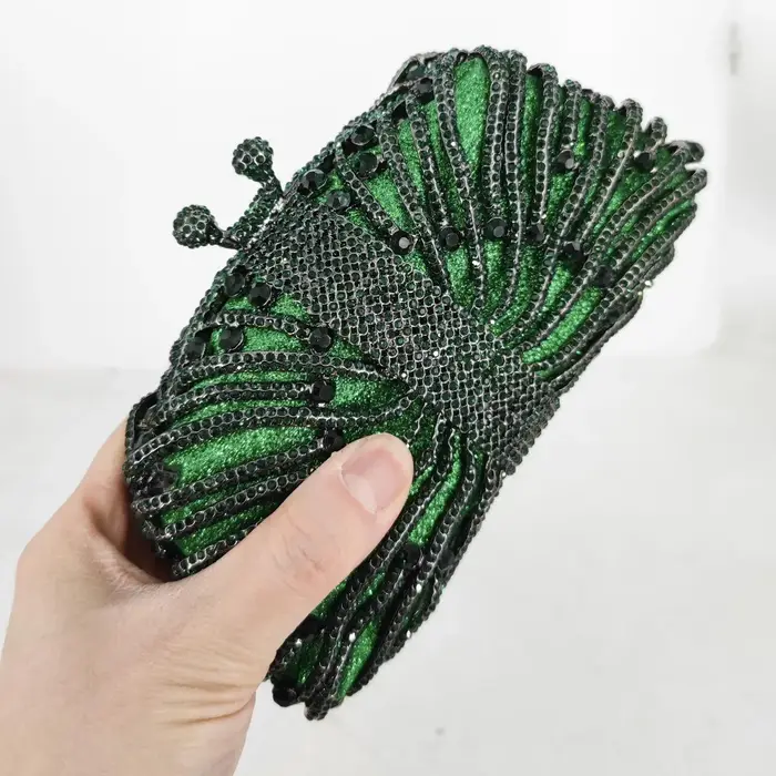 Boutique De FGG Emerald Green Crystal Clutch Evening Bags for Women Formal Party Minaudiere Handbags Wedding Bridal Purse