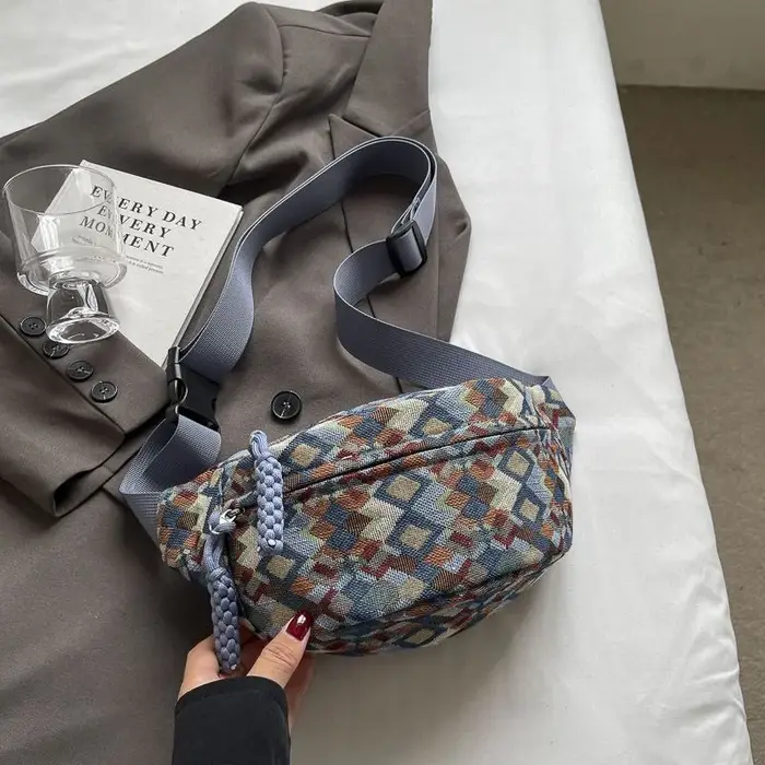 Sac banane femme en velours côtelé style bohème rétro