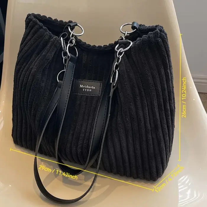 Sac fourre-tout élégant en velours côtelé pour femme