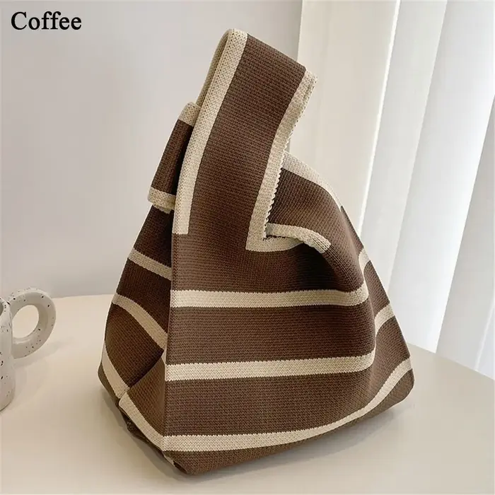 Sac à main en tricot de chat pour filles, sacs à provisions faits à la main, sac de poignet à nœud d
