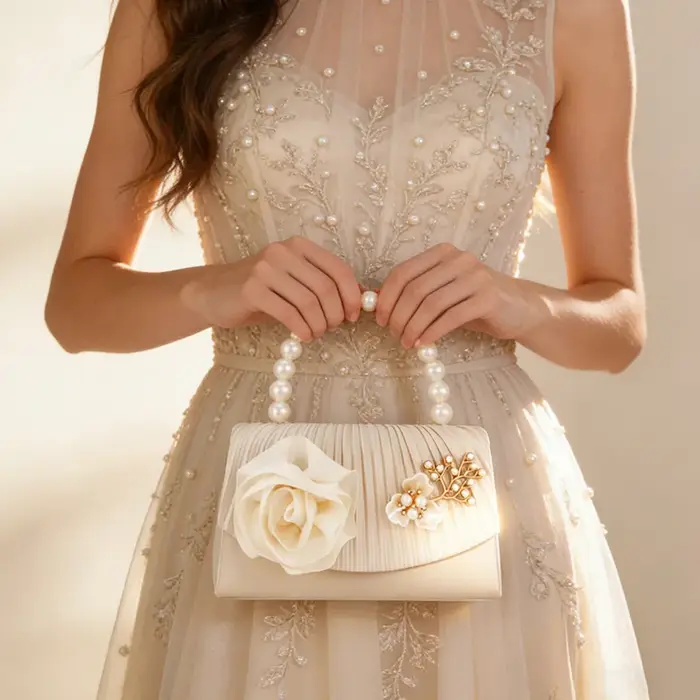 Pochette de soirée à fleurs en perles