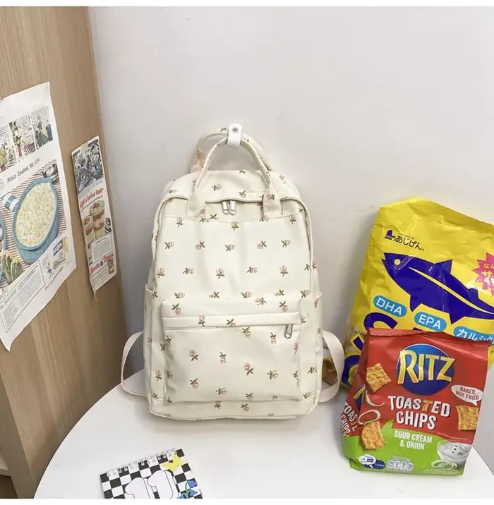 Sac à dos floral frais pour étudiante, sac à main de voyage, style urbain simple, sac en nylon pour femme, antivol, réduction de la charge, lycée, éducation