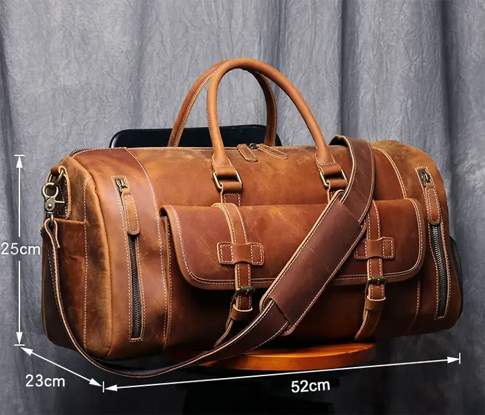 MUNUKI Vintage Crazy Horse sac de voyage en cuir véritable grand sac à bagages hommes sac de sport e