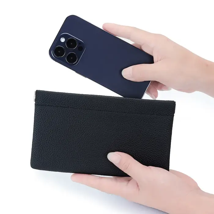 Pochette à pince en cuir véritable pour femme