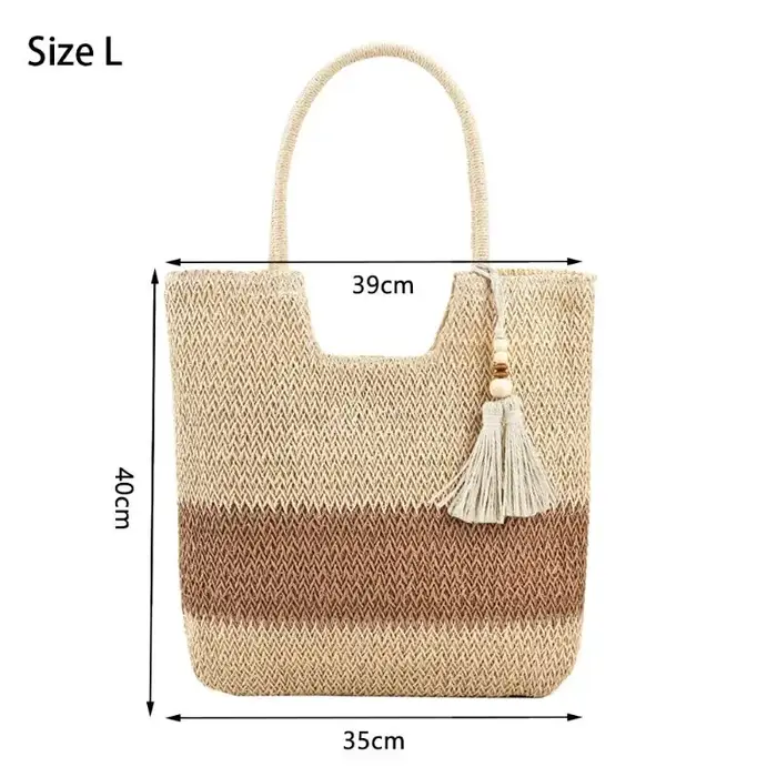 Sac fourre-tout en paille tressée fait main avec pompon décoratif