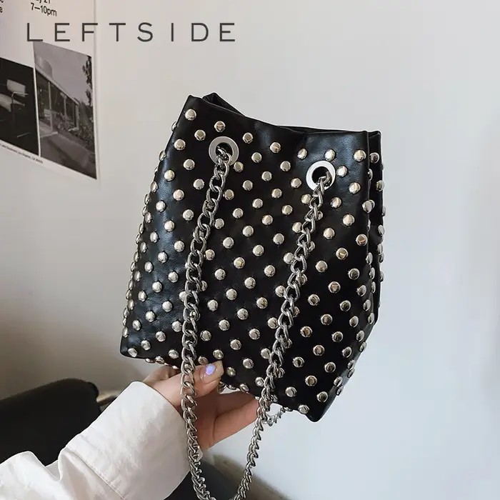 LEFTSIDE rétro petits Rivets sac à bandoulière en cuir PU pour femmes 2025 Style Punk sacs à main seau