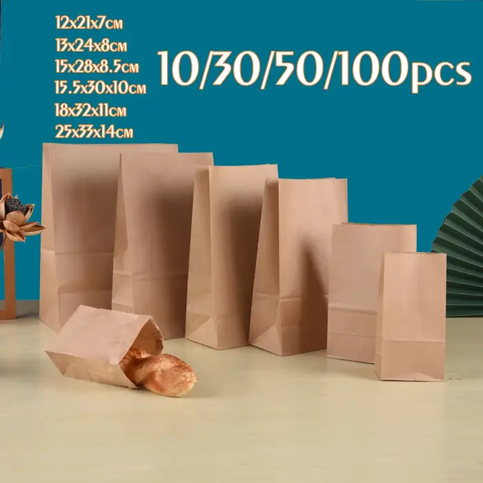 10/30/50/100 pièces sac en papier Kraft marron nourriture légumes sac à provisions paquet de bonbons sac à déjeuner
