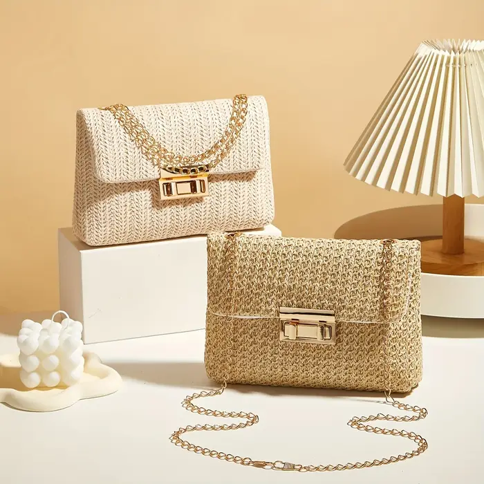 Sac à bandoulière tissé à la main en paille pour femmes