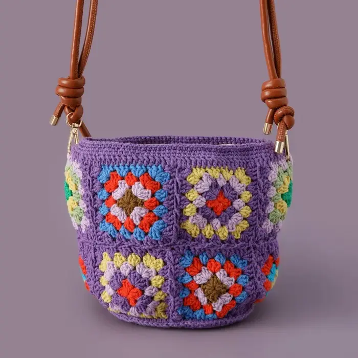 Sac à bandoulière multicolore en Crochet fait à la main