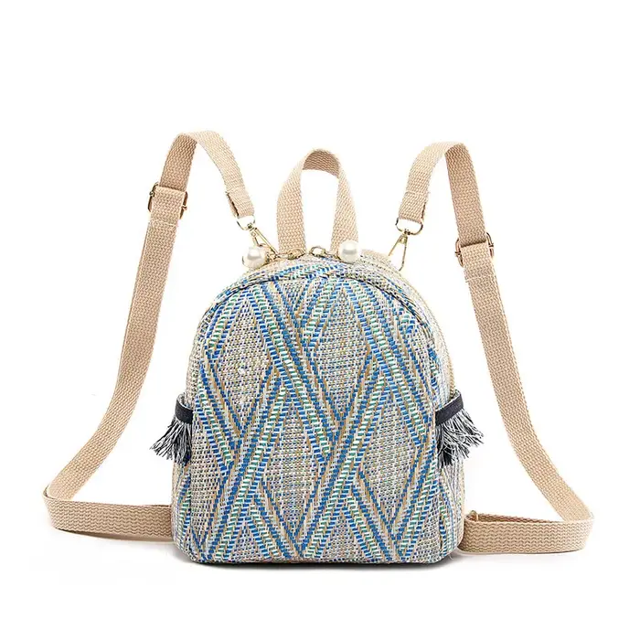 Mini sac à dos en paille tressée respirant pour femme, idéal pour l'été, les voyages, décontracté, l