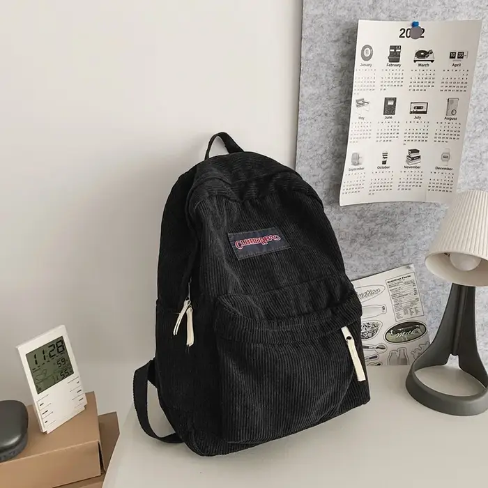 Vintage garçon fille velours côtelé vert sac d'école hommes femmes ordinateur portable collège sac à