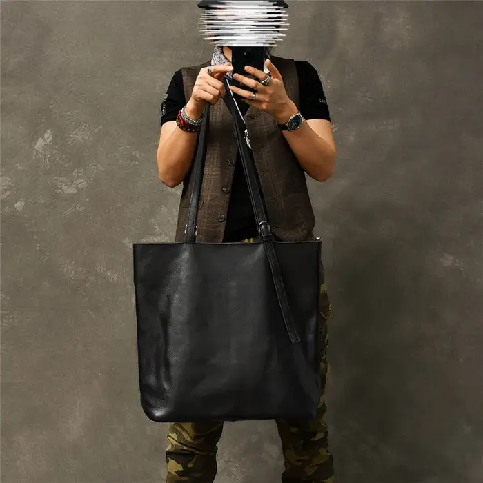 Sac fourre-tout en cuir véritable pour hommes