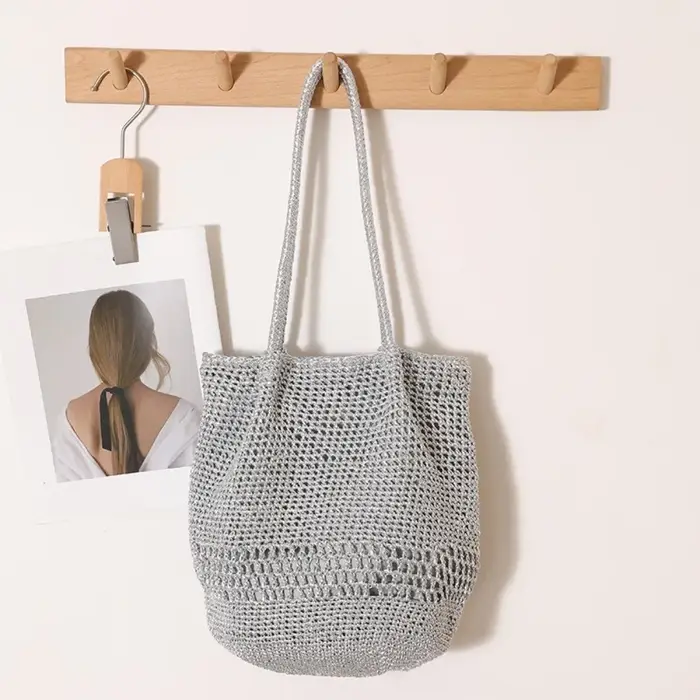 Nouveau sac seau bohème tissé à la main, grande capacité, sac à bandoulière doré, sac en paille fait
