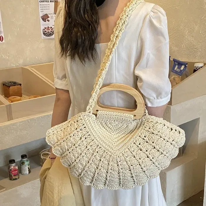 Sac à bandoulière décontracté en crochet tressé en forme de coquillage