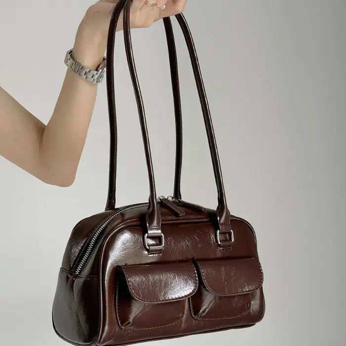 Sac à main de Bowling marron de grande capacité pour femmes