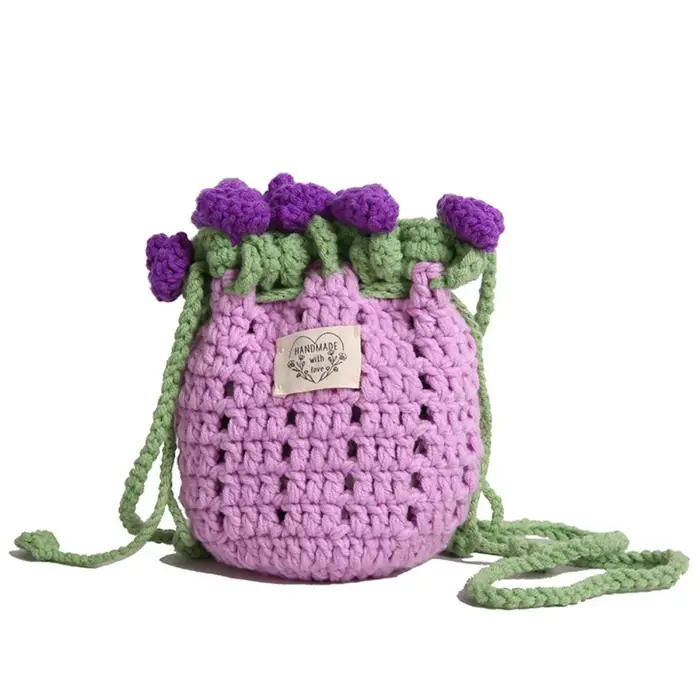 Sac tissé en Bouquet de roses bohème, sac seau de plage en Crochet ajouré, sac à bandoulière tricoté