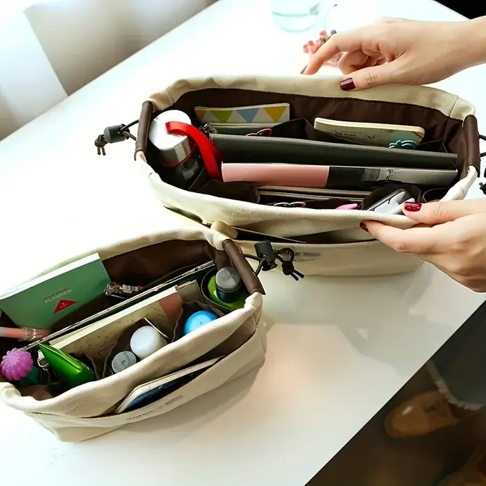 Sac à cordon en toile avec doublure intérieure multi-poches