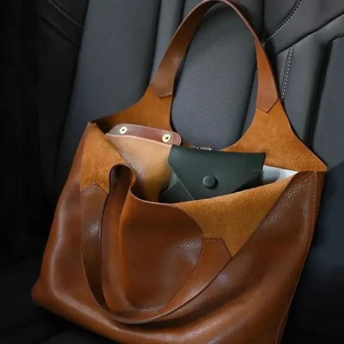Sac fourre-tout en cuir souple marron de grande capacité pour femmes