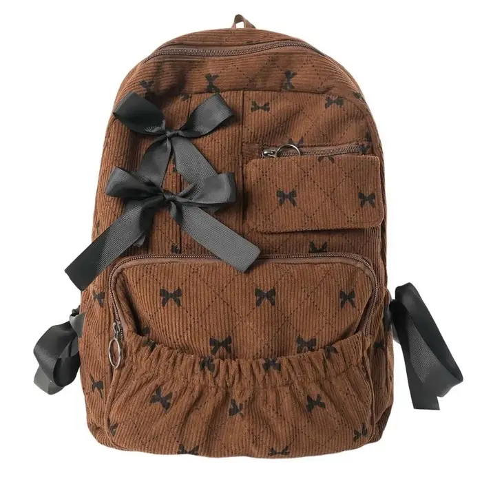 Sac à dos en velours côtelé avec nœud, design soyeux, couleurs contrastées, sac d'école pour étudian