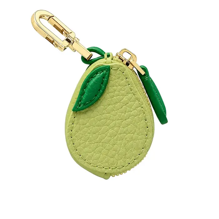 1 pièce Porte-monnaie en cuir PU motif dessin animé, pochette en forme de fruit (pêche, pomme), breloque de sac multifonctionnelle pour clé de voiture et pièces de monnaie