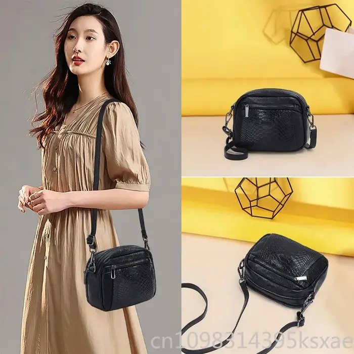 Sac bandoulière en cuir véritable gaufré croco