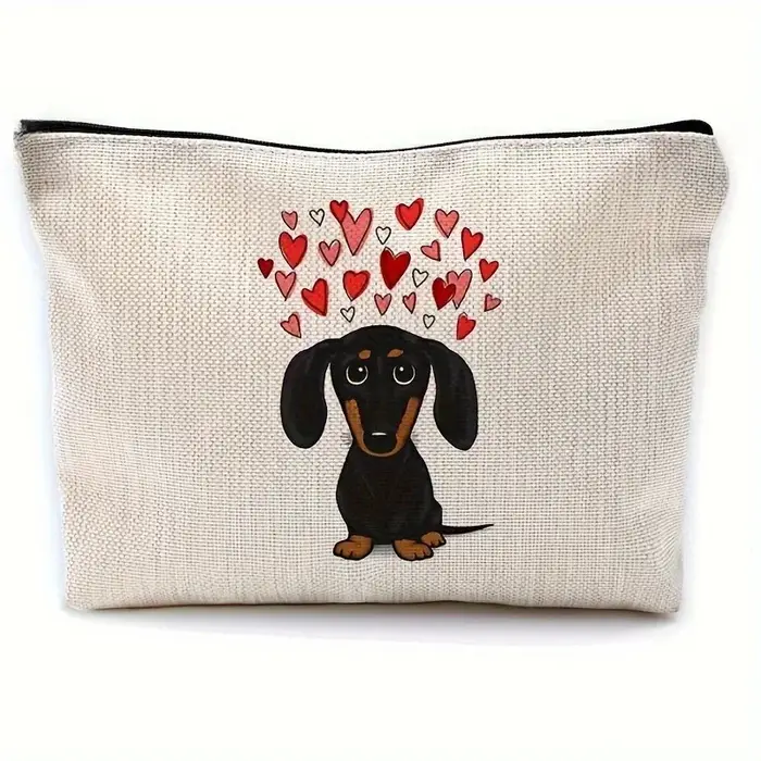 Sac à main pour chien teckel - Trousse de toilette de voyage avec motif visage et corps de teckel mi