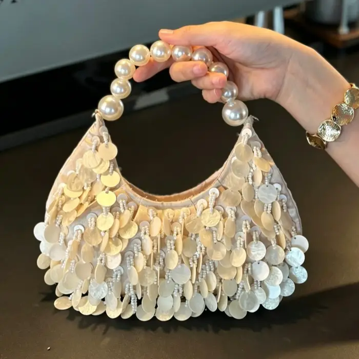 Sac à sequins coquillage fait main pour femme, collection été 2026, sac à main haut de gamme avec ch