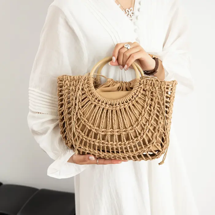 Sac à main bohème tressé ajouré pour femme