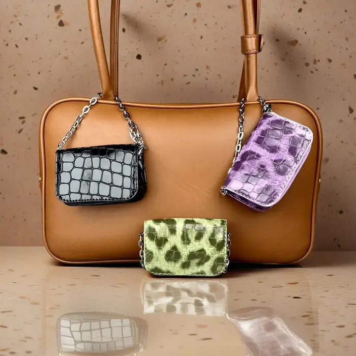 Mini sac messager en cuir PU – Porte-monnaie/étui pour écouteurs tendance en PU gaufré effet croco