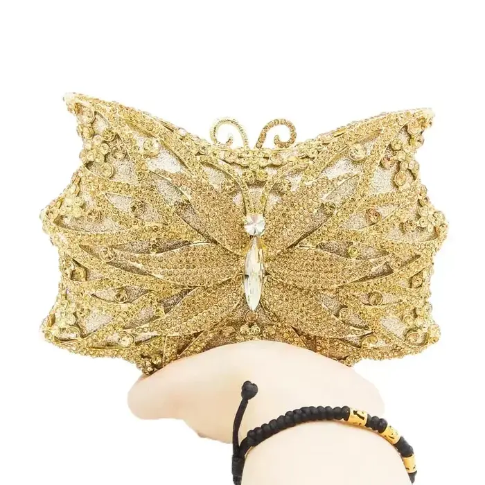 Bouotique De FGG Bling femmes argent papillon pochette sacs à main De soirée mariée mariage strass M