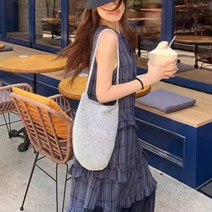 Nouveau sac seau grande capacité tressé à la main
